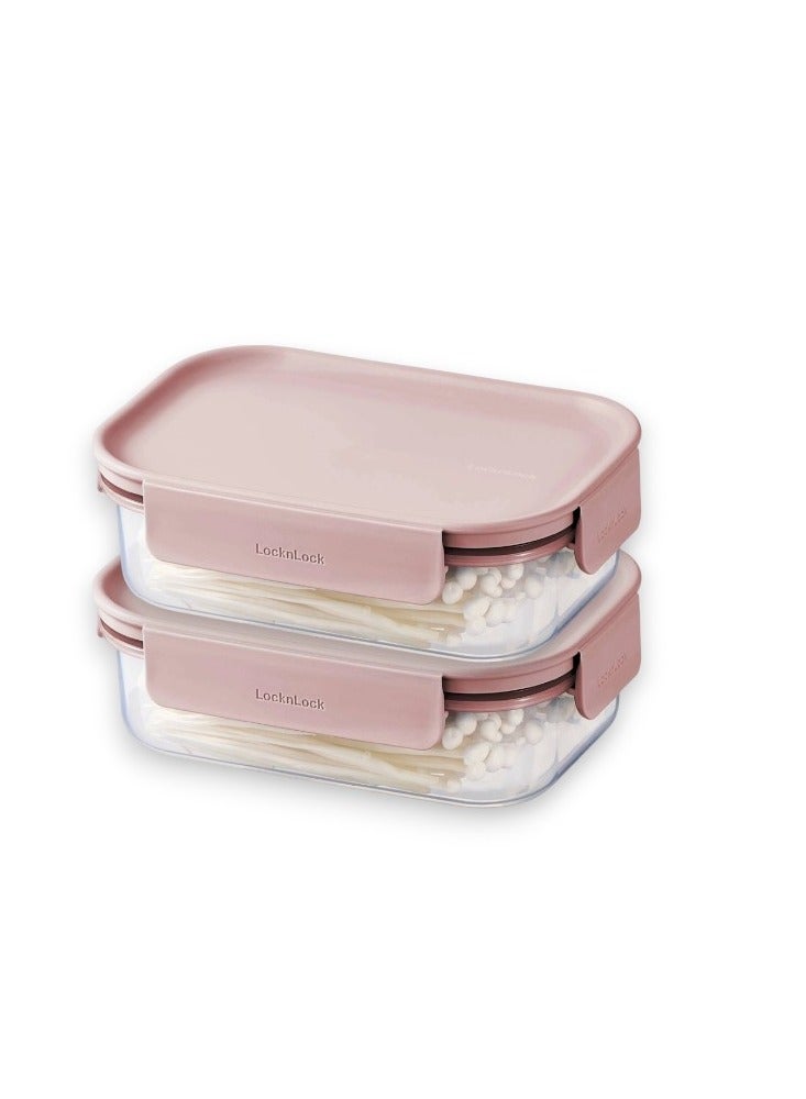 LocknLock Classic Plus Rectangle Food Container 910ml (PACK of 2) – Pink, Airtight & Microwave Safe - Image 2