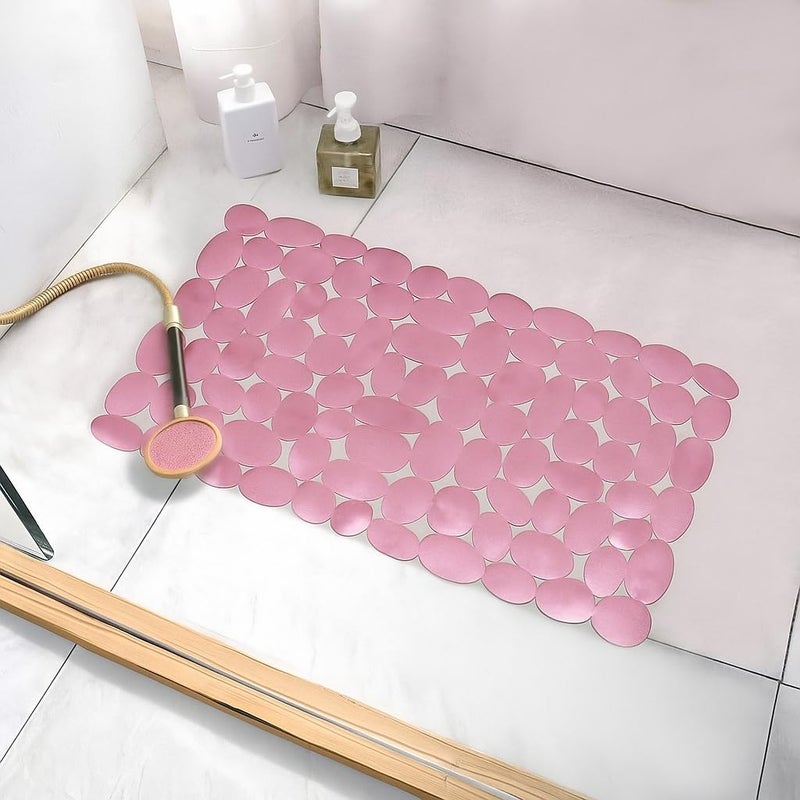 Decorative Pink Bath Mat, Circle Pattern Design, Non-Slip Bathroom Floor Mat - Image 2