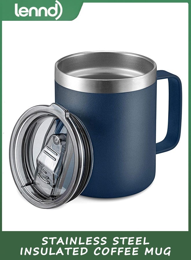 LENND 350ml Stainless Steel Insulated Coffee Mug with Handle, Double Wall Vacuum Travel Mug, Tumbler Cup with Sliding Lid, Navy - Image 1