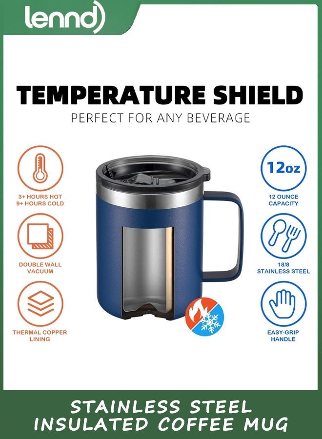 LENND 350ml Stainless Steel Insulated Coffee Mug with Handle, Double Wall Vacuum Travel Mug, Tumbler Cup with Sliding Lid, Navy - Image 3
