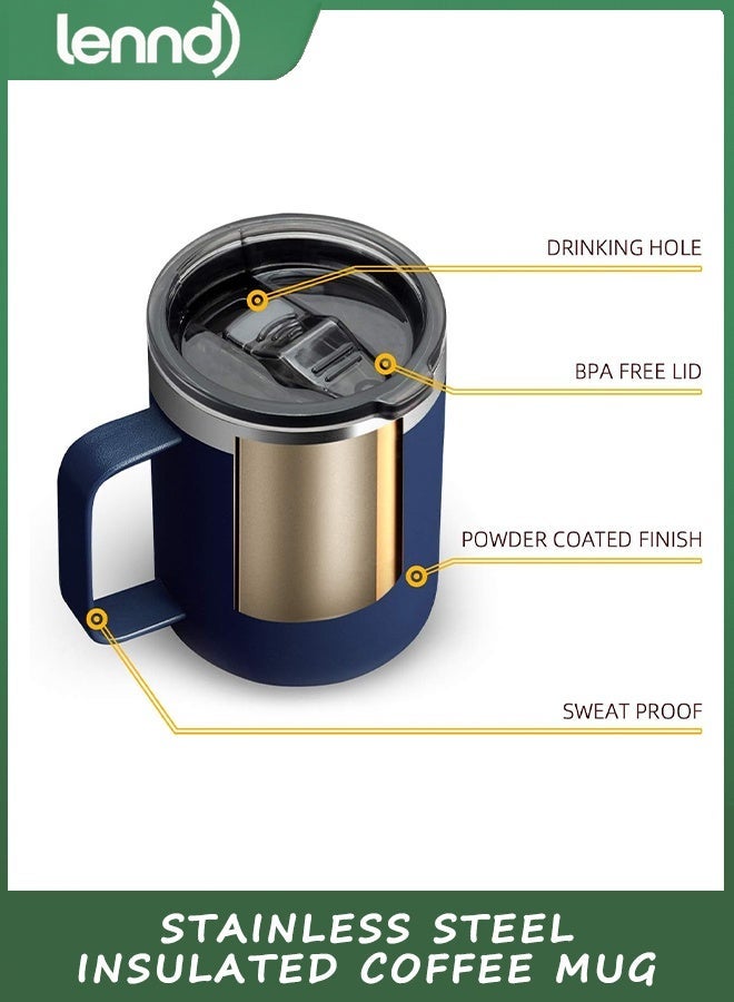 LENND 350ml Stainless Steel Insulated Coffee Mug with Handle, Double Wall Vacuum Travel Mug, Tumbler Cup with Sliding Lid, Navy - Image 4