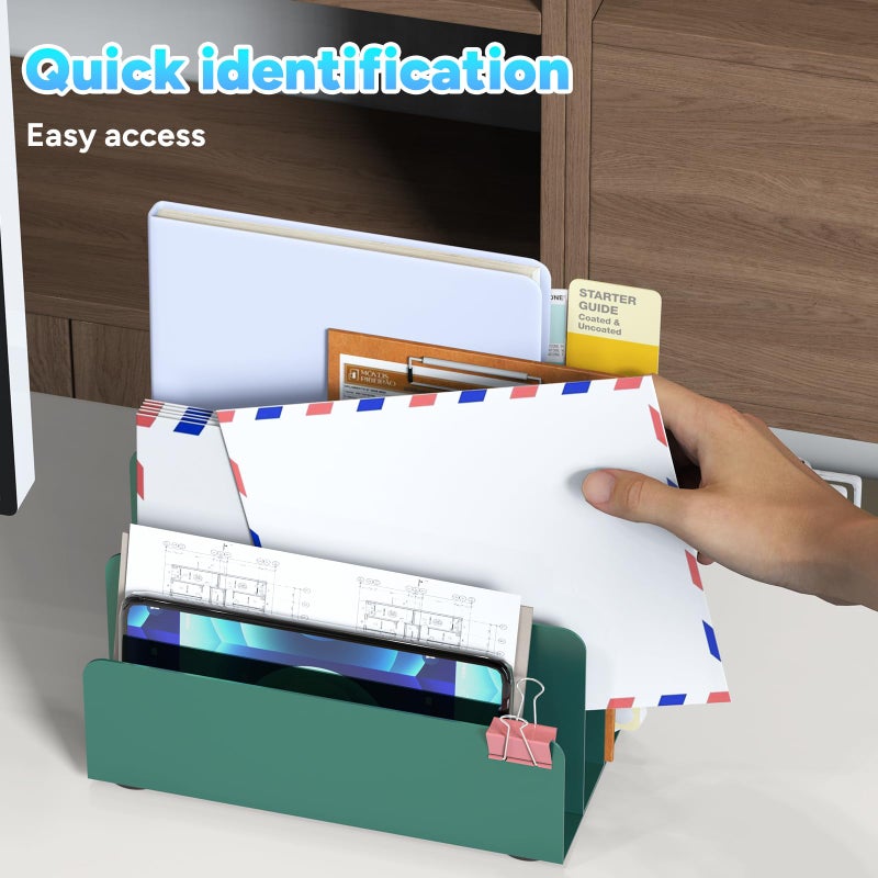 OUTIOE Mail Organizer Countertop, Small Desk File Organizer, Metal File Holder - Essential Workspace Organizers for Office Desk, Home Office (Green) - Image 4