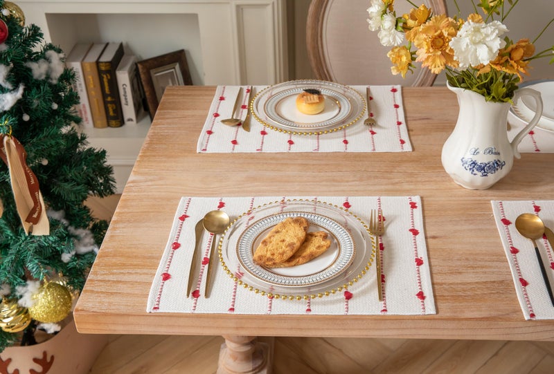 Caflife Christmas Valentines Placemats Set of 4, Cotton Linen Woven Table Mats for Modern Dining Table, 13x19 Inch Rustic Kitchen Valentine's Day Decorations Red Place Mats - Image 3