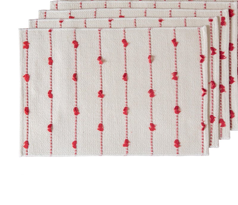 Caflife Christmas Valentines Placemats Set of 4, Cotton Linen Woven Table Mats for Modern Dining Table, 13x19 Inch Rustic Kitchen Valentine's Day Decorations Red Place Mats - Image 4