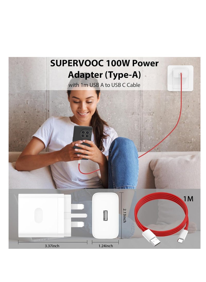 Generic - For Oneplus 13 13R 12 12R 11 10 Pro Charger 100W, Warp Charger SuperVooc Wall Block for Oneplus 9 Pro 10T 10R 8T 8 7T 7 Open Nord 2T CE 3 Lite N20 N10 9R 6T Dash Charge One Plus Fast Charging 3.3 ft Cable( Not Original Oneplus Adapter and Cable) - Image 1