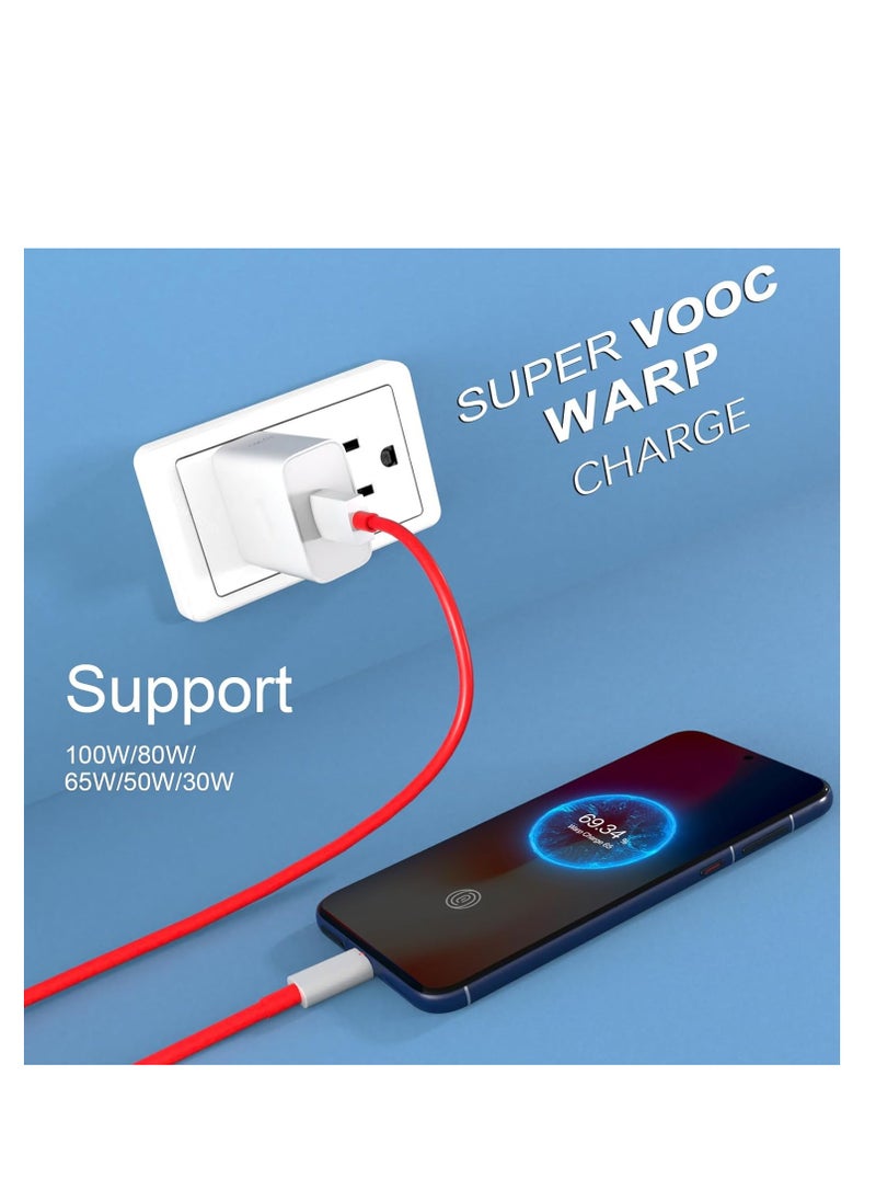 Generic - For Oneplus 13 13R 12 12R 11 10 Pro Charger 100W, Warp Charger SuperVooc Wall Block for Oneplus 9 Pro 10T 10R 8T 8 7T 7 Open Nord 2T CE 3 Lite N20 N10 9R 6T Dash Charge One Plus Fast Charging 3.3 ft Cable( Not Original Oneplus Adapter and Cable) - Image 1