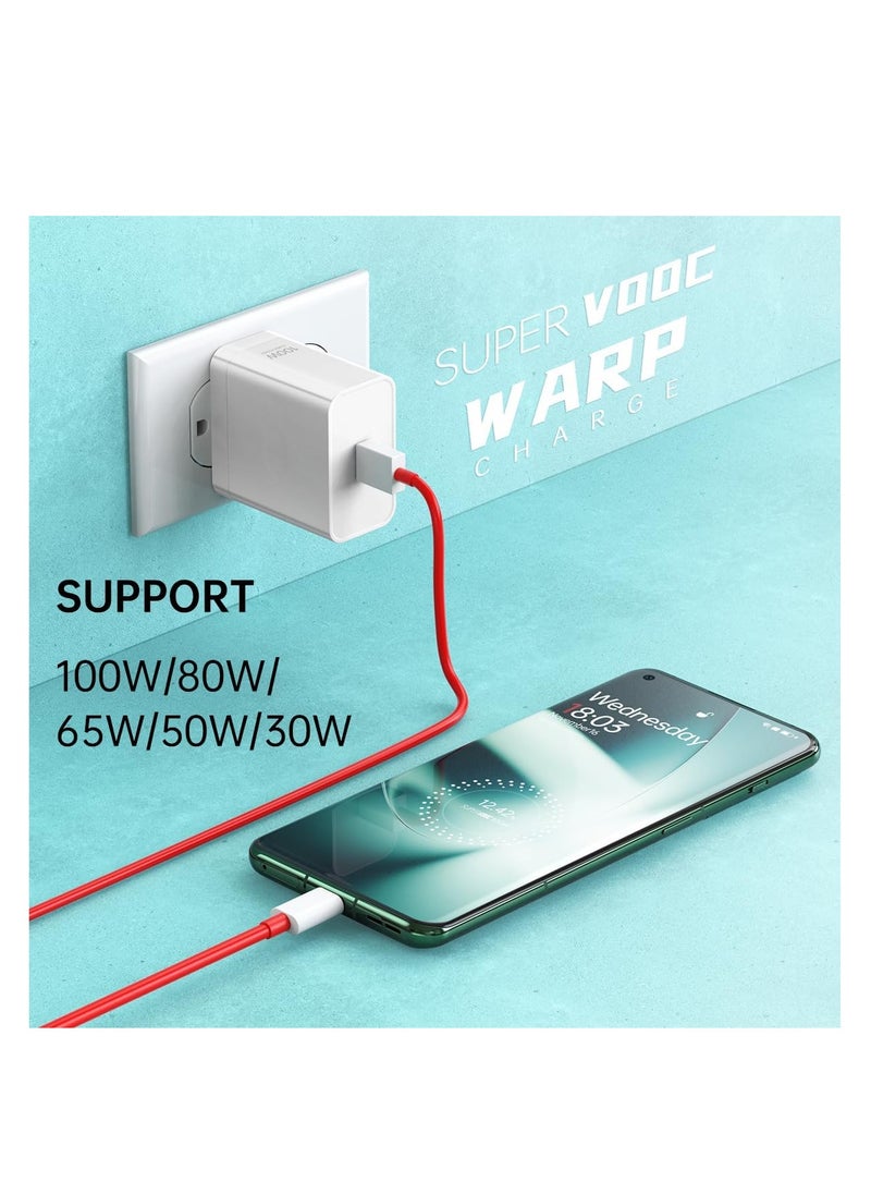 Generic - For Oneplus 13 13R 12 12R 11 10 Pro Charger 100W, Warp Charger SuperVooc Wall Block for Oneplus 9 Pro 10T 10R 8T 8 7T 7 Open Nord 2T CE 3 Lite N20 N10 9R 6T Dash Charge One Plus Fast Charging 3.3 ft Cable( Not Original Oneplus Adapter and Cable) - Image 1