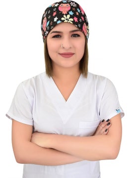 Nur Medikal Giyim Nur Medical Clothing Owl Floral Patterned Surgical Cap  - Image 1