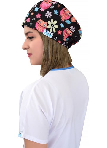 Nur Medikal Giyim Nur Medical Clothing Owl Floral Patterned Surgical Cap  - Image 3