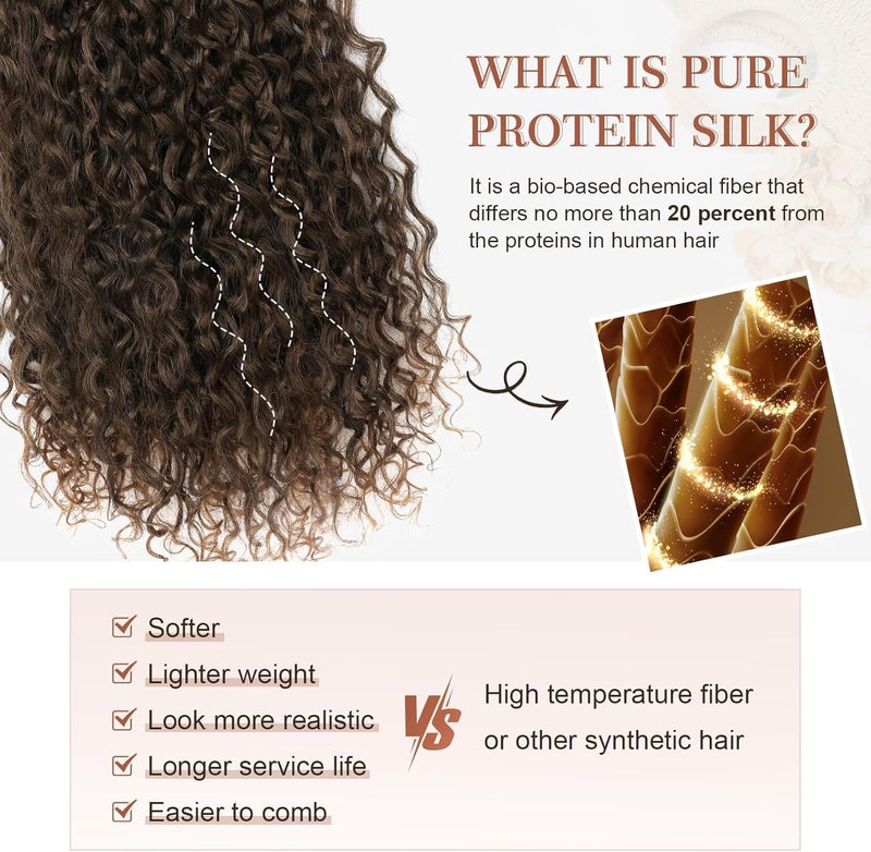 Flufymooz Clip in Hair Extensions, 4PC 100％ Pure Protein Silk Hair Extensions Long Soft Natural Hairpiece 16 Inch Curly Hairpiece for Women (Dark Almond brown with copper) - Image 4
