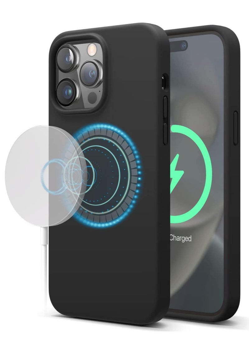 ELTRAZONE Silicone for iPhone 14 Pro MAX case cover Shockproof compatible with MagSafe - Black - Image 1