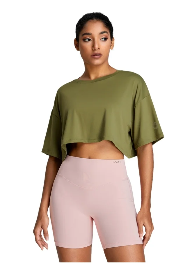 KAWN.YOGA Womens Short Sleeves Loose Fit Crop Top