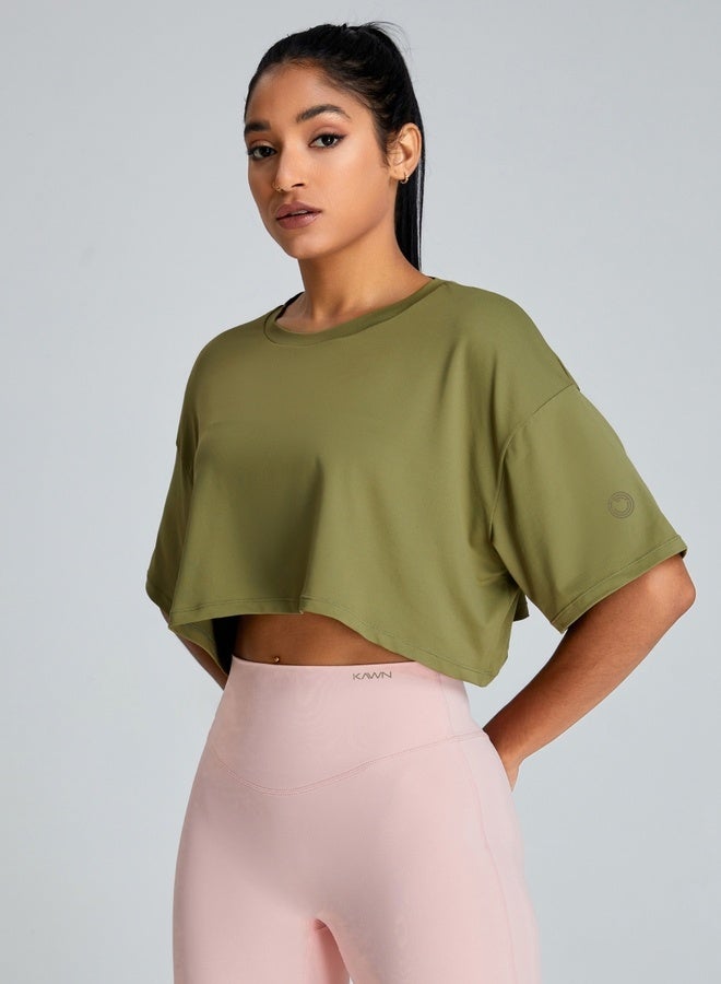 KAWN.YOGA Womens Short Sleeves Loose Fit Crop Top  - Image 4