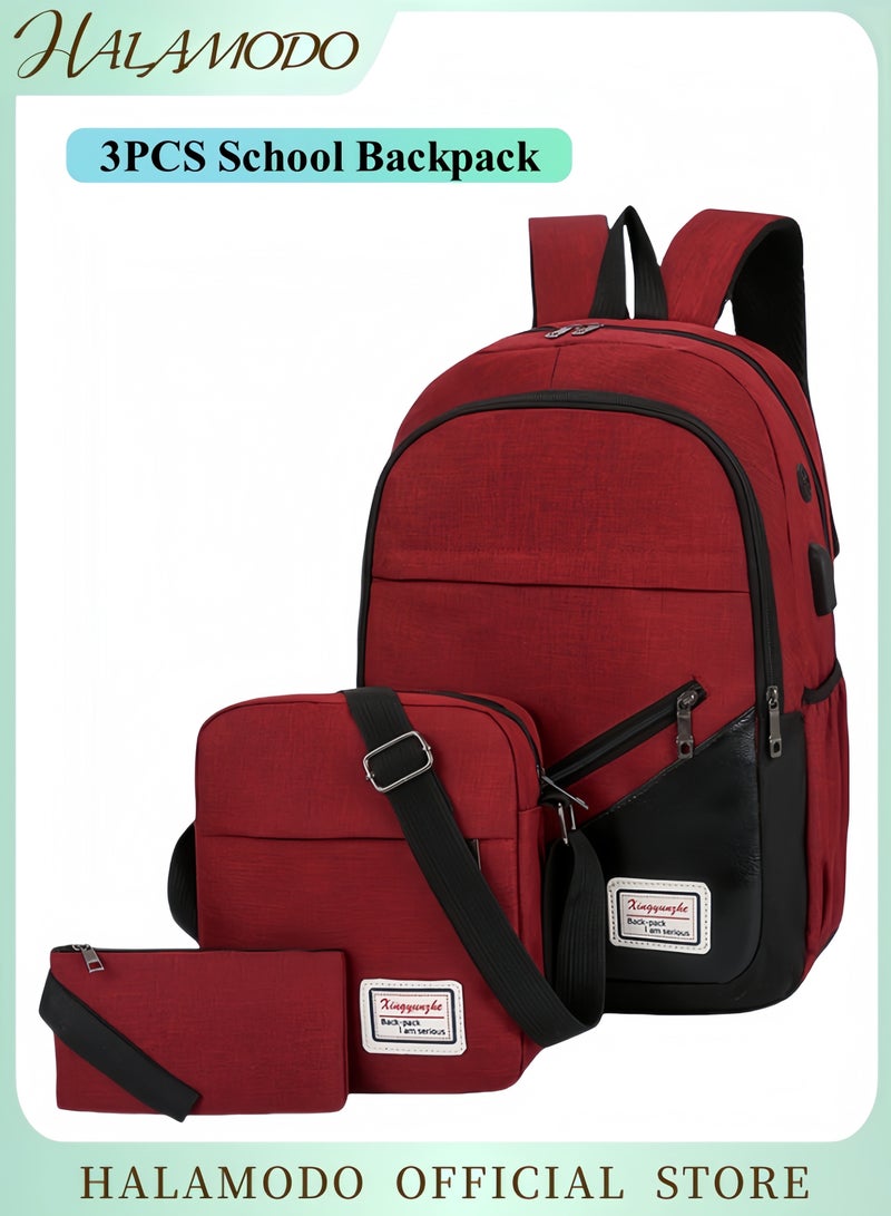 HALAMODO 3PCS Backpack Travel Carry on Backpack Water Resistant College School Bag College High School Backpack Computer Bag as Great Gifts for Men Women - Image 1