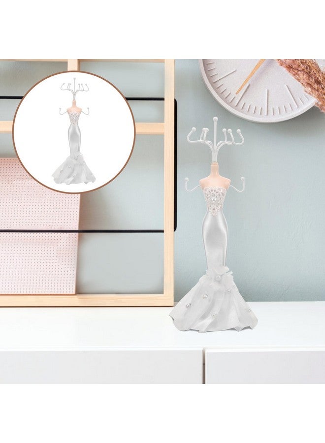 KALLORY Jewelry Stand Holder Mannequin, Wedding Dress Model Necklace Display Rack Earring Ring Holder Jewelry Tree Tower Mannequin Princess for Girls Women White - Image 2