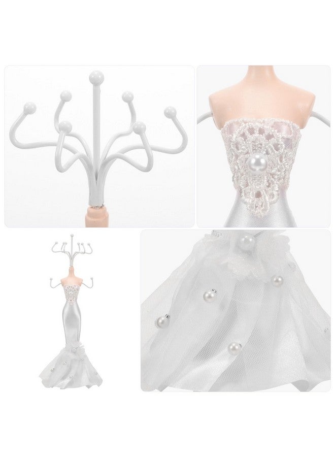 KALLORY Jewelry Stand Holder Mannequin, Wedding Dress Model Necklace Display Rack Earring Ring Holder Jewelry Tree Tower Mannequin Princess for Girls Women White - Image 3
