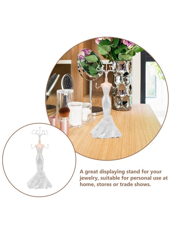 KALLORY Jewelry Stand Holder Mannequin, Wedding Dress Model Necklace Display Rack Earring Ring Holder Jewelry Tree Tower Mannequin Princess for Girls Women White - Image 5