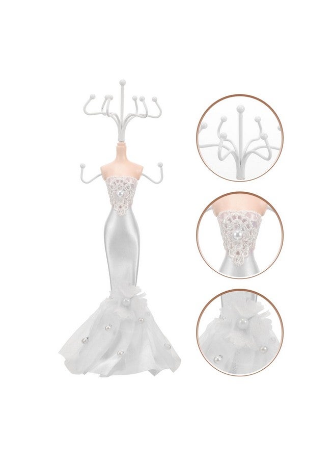 KALLORY Jewelry Stand Holder Mannequin, Wedding Dress Model Necklace Display Rack Earring Ring Holder Jewelry Tree Tower Mannequin Princess for Girls Women White - Image 4