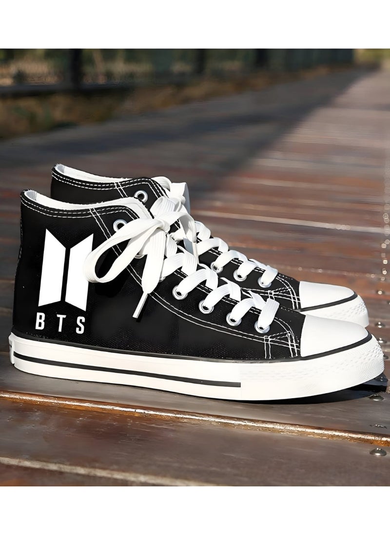 Lideral Unisex Casual Linen Comfortable High Top Black Long Converse Bts Printed Sneaker Sports Shoes 