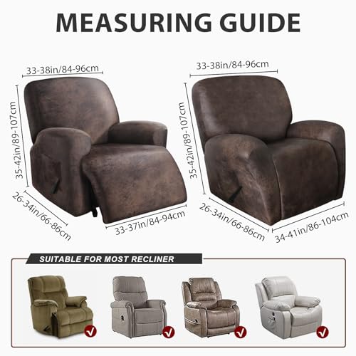 ANARACHON Recliner Chair Covers Leather Like, 4 Pieces Lazy Boy Recliner Cover for Recliner Chair, Soft Sofa Slipcover Furniture Protector Washable Sofa Cover for Pets Kids (X-Large, Dark Brown) - Image 3