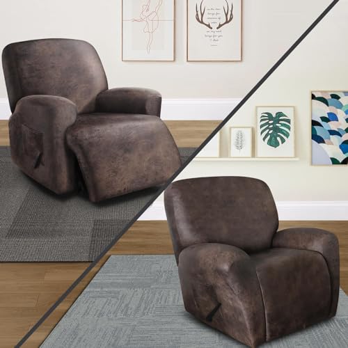 ANARACHON Recliner Chair Covers Leather Like, 4 Pieces Lazy Boy Recliner Cover for Recliner Chair, Soft Sofa Slipcover Furniture Protector Washable Sofa Cover for Pets Kids (X-Large, Dark Brown) - Image 2