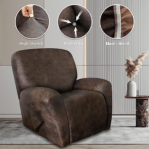 ANARACHON Recliner Chair Covers Leather Like, 4 Pieces Lazy Boy Recliner Cover for Recliner Chair, Soft Sofa Slipcover Furniture Protector Washable Sofa Cover for Pets Kids (X-Large, Dark Brown) - Image 5