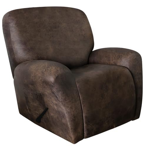 ANARACHON Recliner Chair Covers Leather Like, 4 Pieces Lazy Boy Recliner Cover for Recliner Chair, Soft Sofa Slipcover Furniture Protector Washable Sofa Cover for Pets Kids (X-Large, Dark Brown) - Image 1