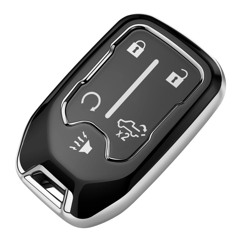 Tukellen for Chevy Key Fob Cover Soft TPU Full Protection Key Shell Key Case Compatible with 2017-2024 Chevrolet Silverado Suburban Tahoe GMC Acadia Sierra Terrain Yukon (Silver, 5 Button) - Image 1