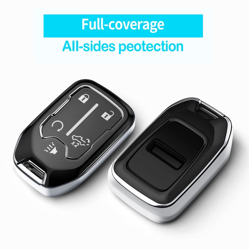 Tukellen for Chevy Key Fob Cover Soft TPU Full Protection Key Shell Key Case Compatible with 2017-2024 Chevrolet Silverado Suburban Tahoe GMC Acadia Sierra Terrain Yukon (Silver, 5 Button) - Image 3