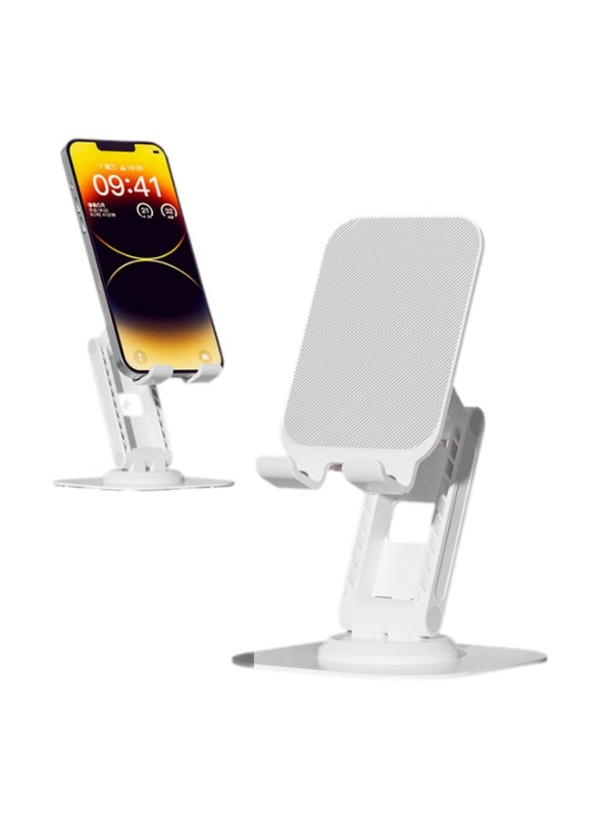 LumiArk 360° Rotating Foldable Phone Stand - Metal Base Desktop Holder for Phone/Tablet, pearly white 