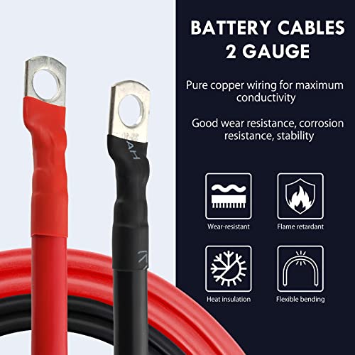 Cocros 2 AWG Battery Cable 3FT 2 Gauge Pure Copper Battery Inverter Cables with 3/8 in Lugs Both Ends Power Inverter Wire Set for Automotive Solar Power Inverter Marine Boat RV Car Motorcycle (2pcs) - Image 5