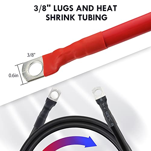Cocros 2 AWG Battery Cable 3FT 2 Gauge Pure Copper Battery Inverter Cables with 3/8 in Lugs Both Ends Power Inverter Wire Set for Automotive Solar Power Inverter Marine Boat RV Car Motorcycle (2pcs) - Image 3