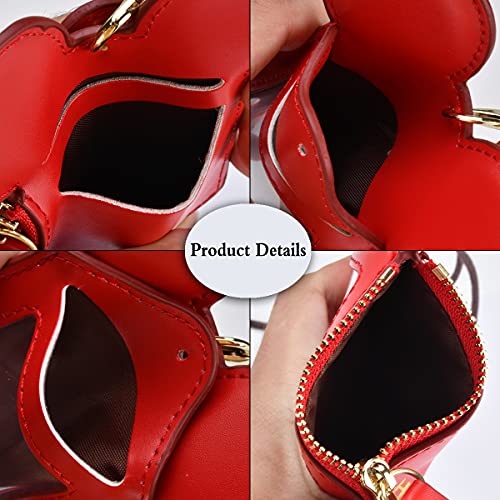 BUUFAN Chic Red Cute Travel PU Leather Student ID Card Holder Lanyard Neck Pouch Bag With Coin Wallet Purse for Students Women Kids Teens Girls - Image 3