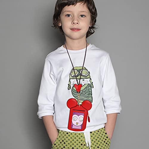 BUUFAN Chic Red Cute Travel PU Leather Student ID Card Holder Lanyard Neck Pouch Bag With Coin Wallet Purse for Students Women Kids Teens Girls - Image 5