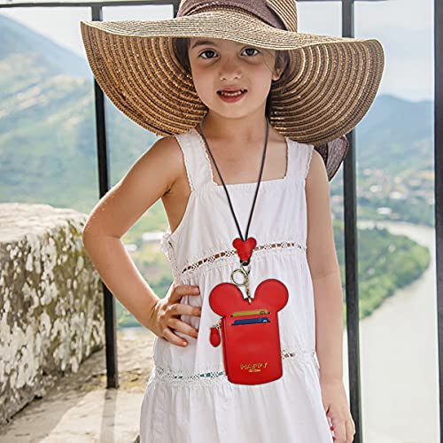 BUUFAN Chic Red Cute Travel PU Leather Student ID Card Holder Lanyard Neck Pouch Bag With Coin Wallet Purse for Students Women Kids Teens Girls - Image 4