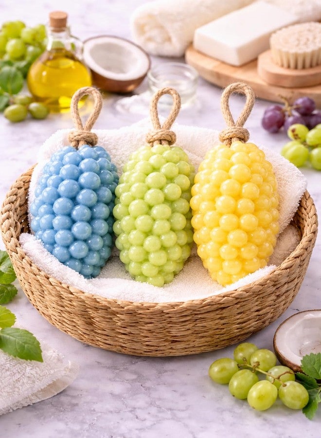 سونداراسوندارا ألواح صابون العنب من سوندارا، مصنوعة يدوياً من الجلسرين والزيوت الطبيعية، صابون استحمام مرطب ومنظف عميق، ألوان متنوعة، عبوة من 3 قطع (مجموعة-3) - Image 1