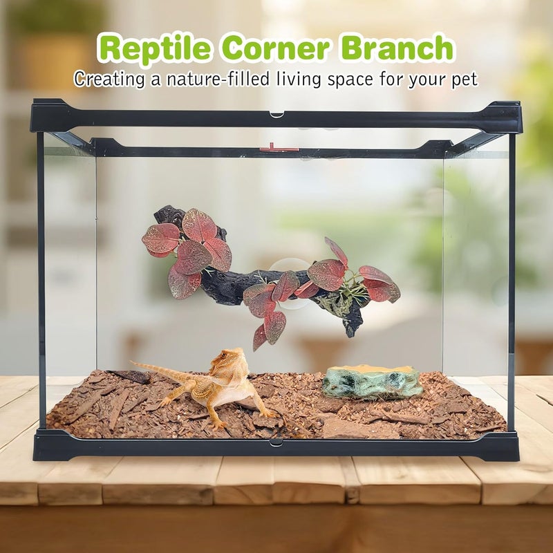 kathson 2 PCS Reptile Corner Branch Resin Snake Climbing Accessories with Leaves Terrarium Plant Decoration with Suction Cup for Frog Lizard Bearded Dragon Gecko Spider Climbing 7.8 x 3.1 x 1.4 inches - Image 5
