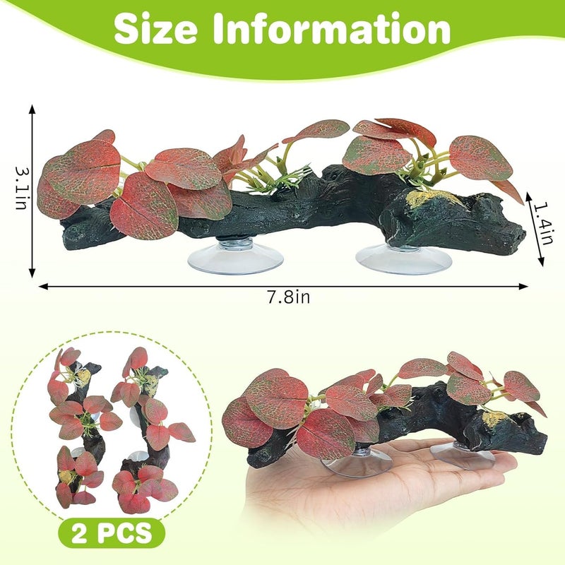 kathson 2 PCS Reptile Corner Branch Resin Snake Climbing Accessories with Leaves Terrarium Plant Decoration with Suction Cup for Frog Lizard Bearded Dragon Gecko Spider Climbing 7.8 x 3.1 x 1.4 inches - Image 2