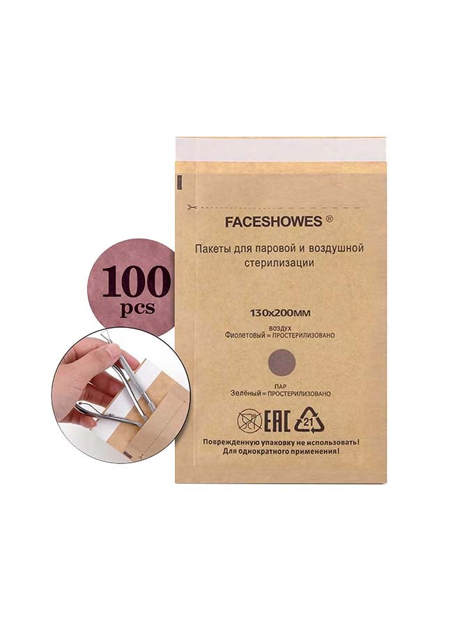 IOLITE 100 قطعة أكياس تنظيف ذاتية الإغلاق، أكياس تنظيف من ورق كرافت للتعقيم لأدوات الأظافر والرموش 130x200 سم