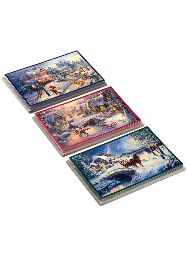 Hallmark Hallmark Thomas Kinkade Boxed Christmas Cards Assortment, Mickey Mouse (3 Designs, 24 Cards with Envelopes)  - Image 3