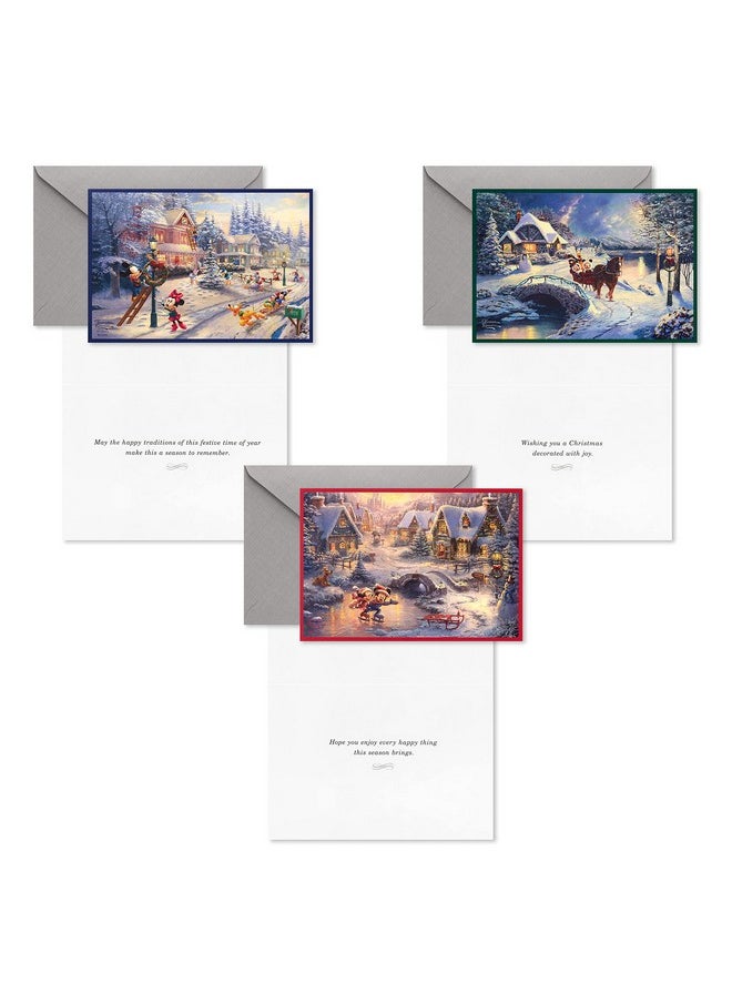 Hallmark Hallmark Thomas Kinkade Boxed Christmas Cards Assortment, Mickey Mouse (3 Designs, 24 Cards with Envelopes)  - Image 4