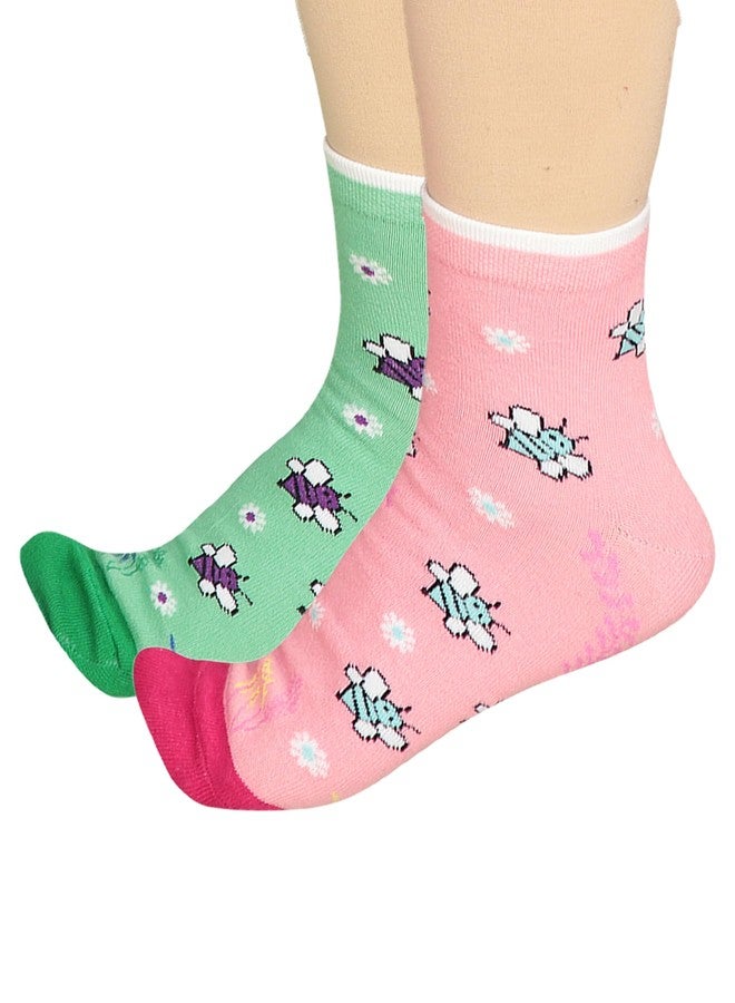 BODYCARE Womens Mid Calf Printed Antibacterial & Super Soft Socks Pack Of 2 - Pista Baby & Pink Baby - Image 1