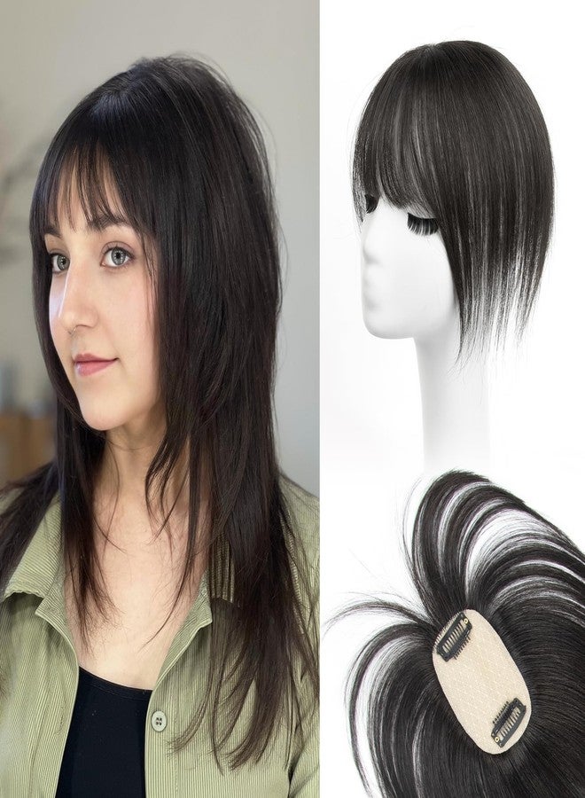 FEIPRO Human Hair Toppers with Bangs Real Human Hair for Women,Short Lightweight,Thin Crown Wiglets Hair Pieces Small Top Base 1.9"×3.5" Natural Cover Wide Part HairLine (10In,0.7oz,1B Natural Black) - Image 1