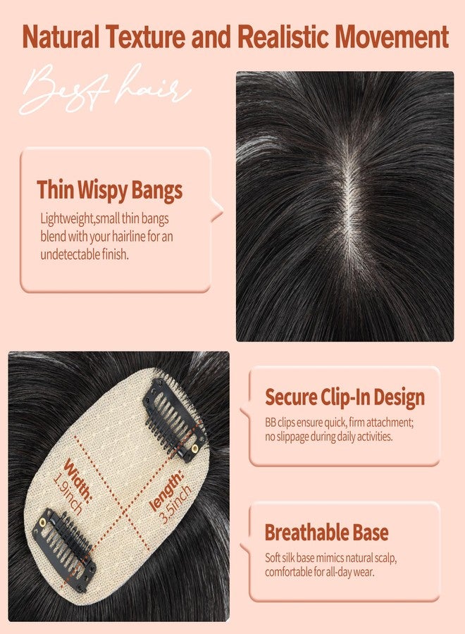 FEIPRO Human Hair Toppers with Bangs Real Human Hair for Women,Short Lightweight,Thin Crown Wiglets Hair Pieces Small Top Base 1.9"×3.5" Natural Cover Wide Part HairLine (10In,0.7oz,1B Natural Black) - Image 4