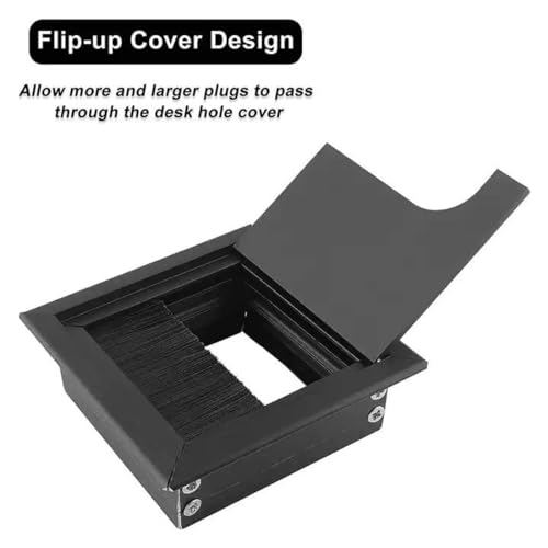 The AutoStory Aluminum Alloy Desk Grommet – Rectangular Metal Cable Wire Hole Cover with Flip Dust-Proof Lid for Office Desk, Computer Table, TV Cabinet & Furniture – Cord Organizer (80mm*80mm, Black) - Image 3