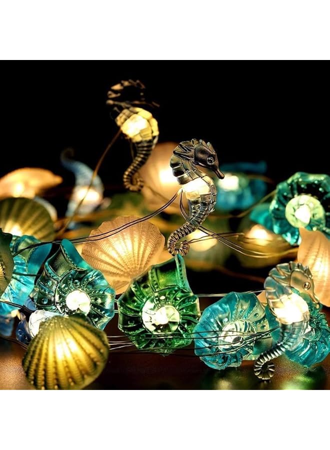 The Bros LED Ocean String Lights, Decorative Lights, 3M/10ft 30LEDs Battery Operated String Lights, for Indoor & Outdoor, Party, Wedding and Holiday Decorations (Sea Shells, Seahorse, Warm White)  - Image 1