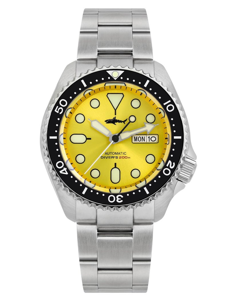 TACTICAL FROG Heimdallr Automatic Mens Watch, NH36A Movement C3 Luminous Dive Watches for Men Stainless Steel SKX007, 200 Meter Water Resistant, Yellow 3links - Image 1