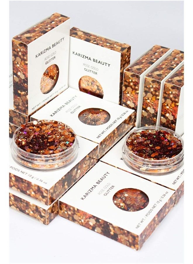 KARIZMA - Rose Gold Glitter. 10g Chunky Face Glitter, Hair Glitter, Eye Glitter and Body Glitter for Women. Rave Glitter, Festival Accessories, Cosmetic Glitter Makeup. Loose Glitter Set - Image 1