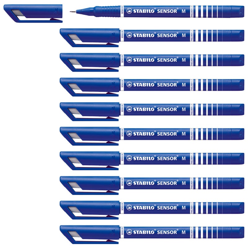 STABILO Fineliner with Cushioned F-Tip SENSOR fine - Pack of 10 - Blue - Image 1