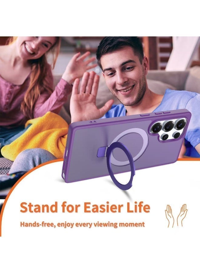 إيغوروف متوافق مع حافظات هواتف Samsung S26 Ultra، ويدعم الملحق المغناطيسي MagSafe. حافظة واقية مغناطيسية مزودة بحامل مخفي مدمج. حافظة واقية شبه شفافة غير لامعة ومقاومة للسقوط. حافظة هاتف مقاومة للسقوط من الدرجة العسكرية تغطي الهاتف بالكامل لـ Galaxy S26 Ultra 5G (أرجواني). - Image 5